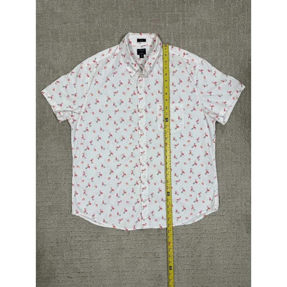 J.Crew Mens XL Flex Washed Shirt Pink Flamingo Print Short Sleeve Button Up